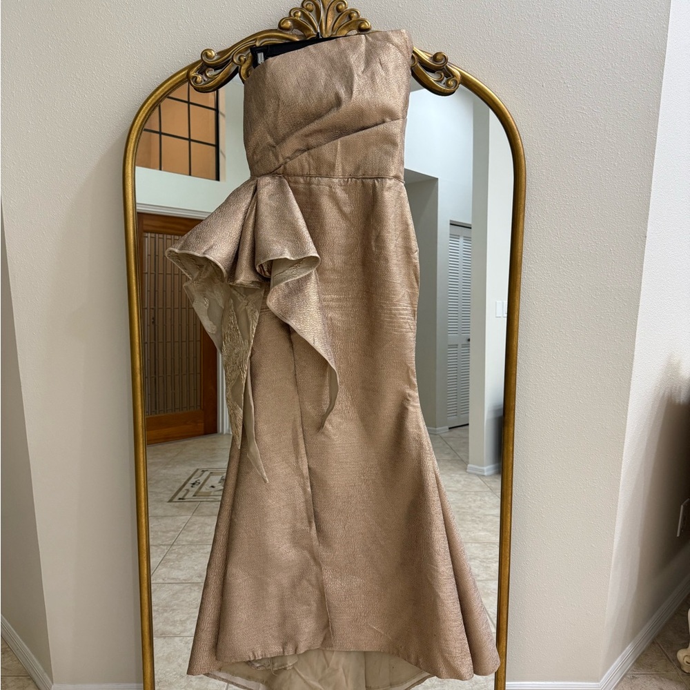 Tarik Ediz One Shoulder Tan Dress